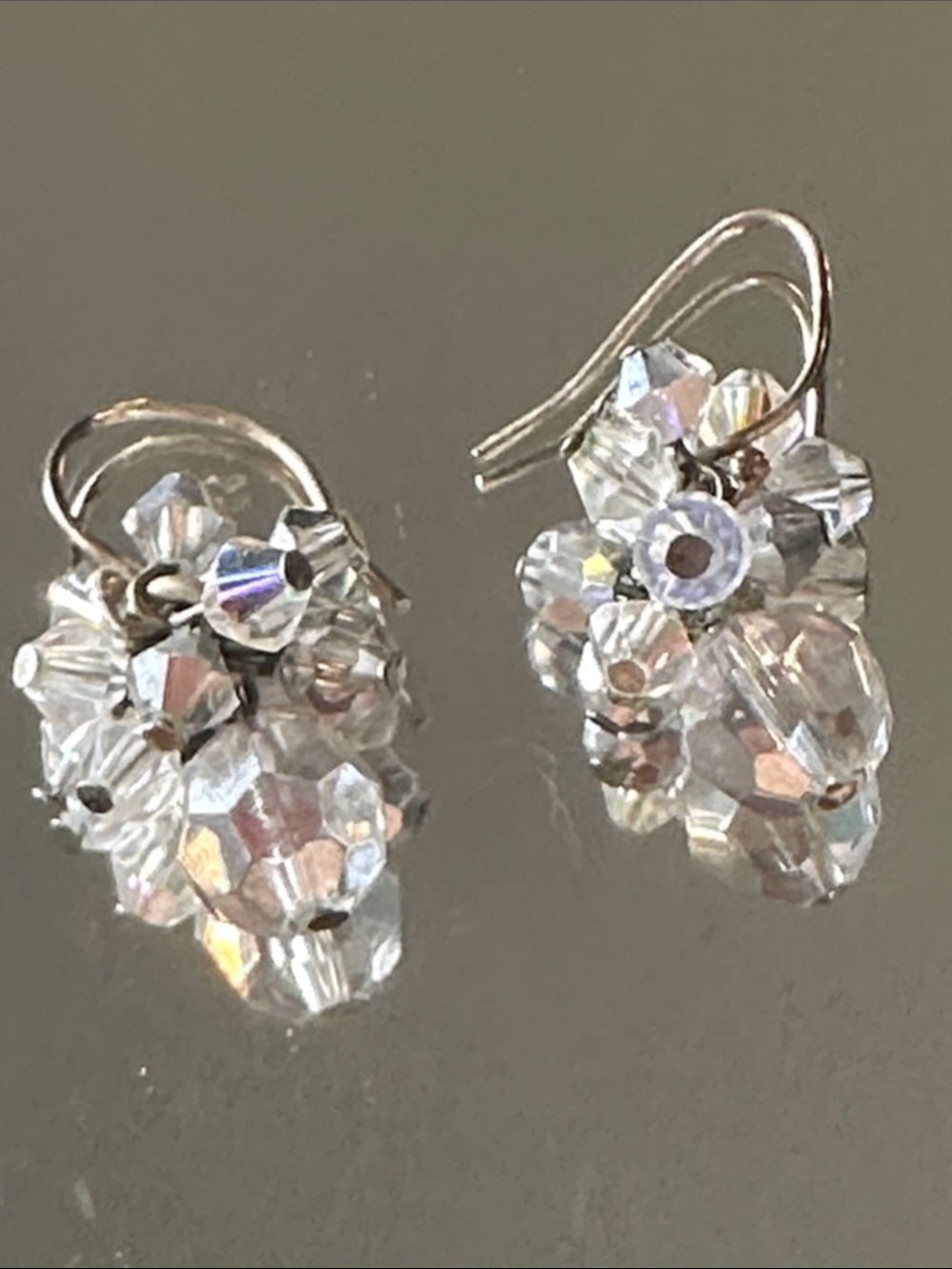 Vintage Aurora Borealis Crystal Cluster Drop Earrings